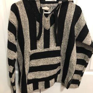 Authentic poncho from Baja Mexico, black and white